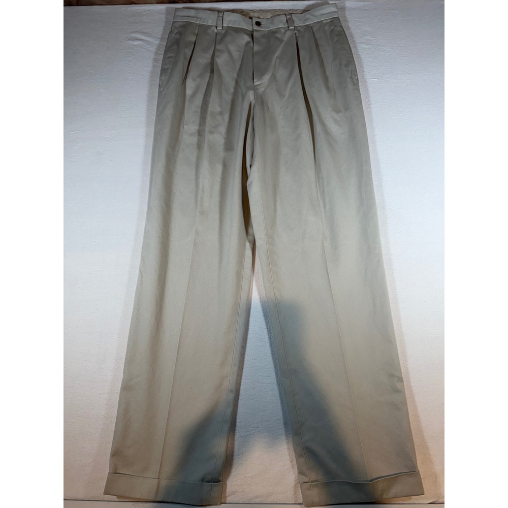 Brooks Brothers Advantage Chino Elliot Pleated Khaki Pants Mens 36x34 Tan Cuffed